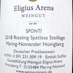 Weingute Arens. Riesling Spätlese. Dei Weinplanerin.